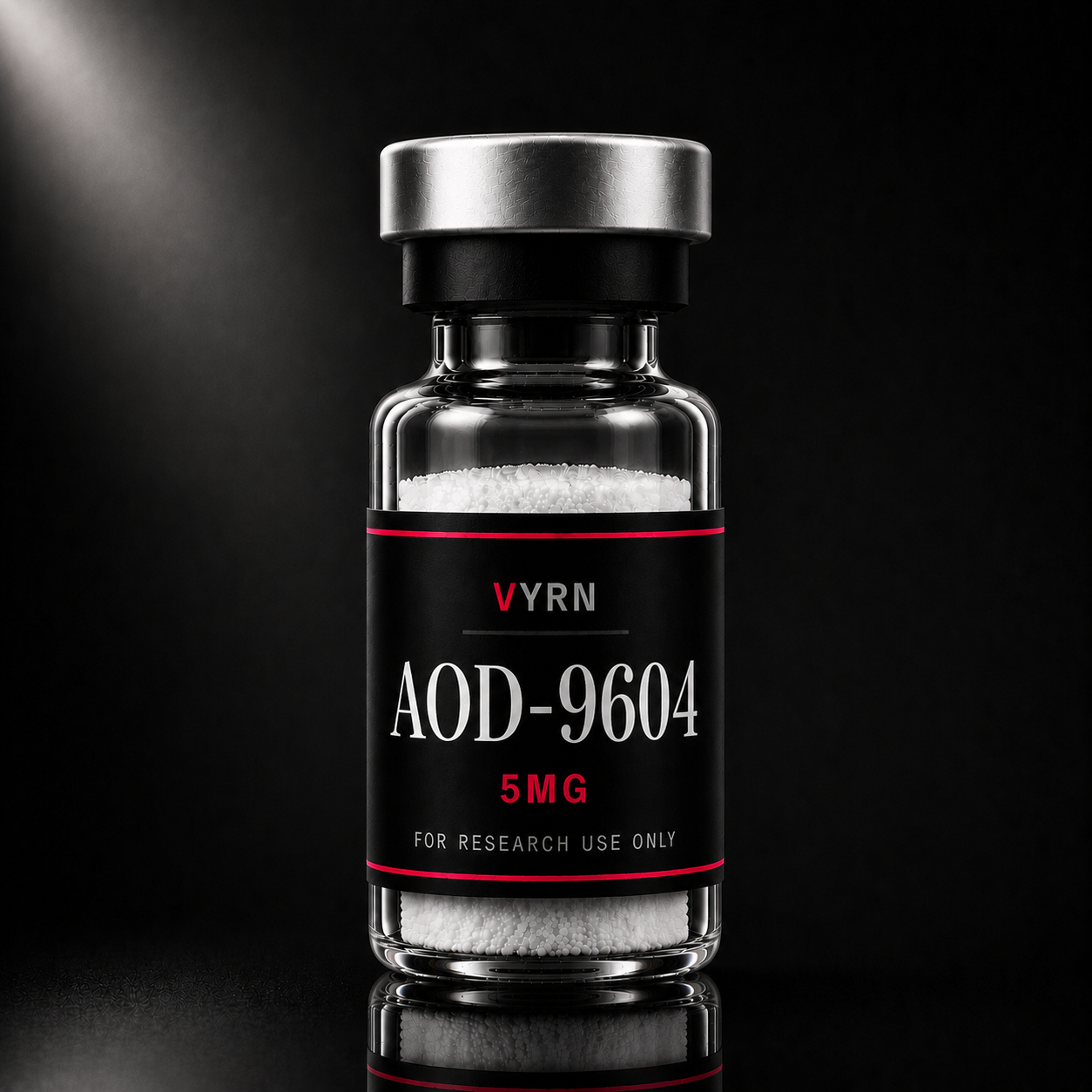Frasco VYRN de AOD-9604 5mg liofilizado para uso em pesquisa laboratorial