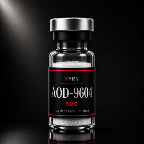 Frasco VYRN de AOD-9604 5mg liofilizado para uso em pesquisa laboratorial