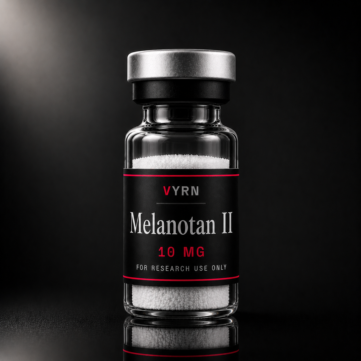Frasco VYRN de Melanotan II 10mg liofilizado para uso em pesquisa laboratorial