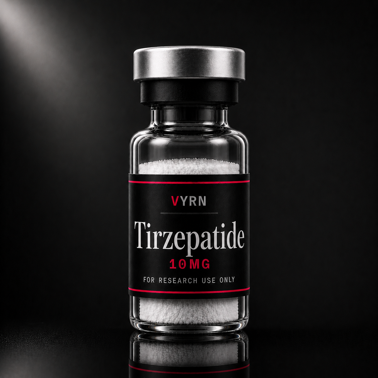 Frasco VYRN de Tirzepatide 10mg liofilizado para uso em pesquisa laboratorial